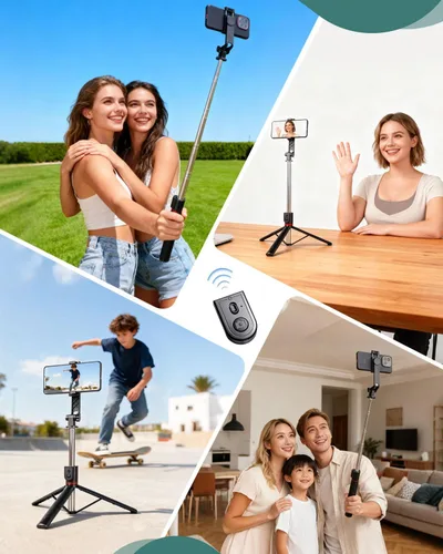 Vista 7 de Trípode de teléfono de 71 pulgadas para iPhone y teléfono Android, soporte de trípode para teléfono celular con control remoto inalámbrico