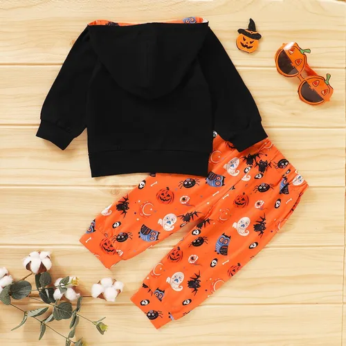 Vista 2 de Trajes de verano para niños y niñas, traje de Halloween con estampado de calabaza, manga larga, pantalones deportivos 5t
