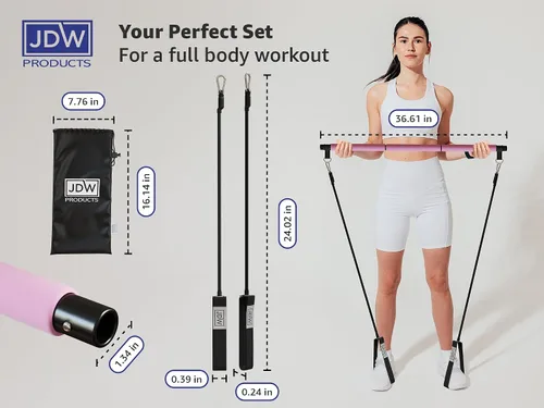 Vista 2 de Kit de barra de pilates 2 bandas estándar y 2 fuertes para entrenamiento de cuerpo completo Bolsa de almacenamiento incluida Equipo de fitness