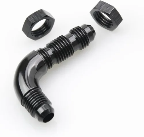 Vista 7 de 90 grados -4 AN a -4AN de una pieza de flujo completo macho Flare Bulkhead Unión de combustible con tuerca de mamparo AN4 Aluminio Negro