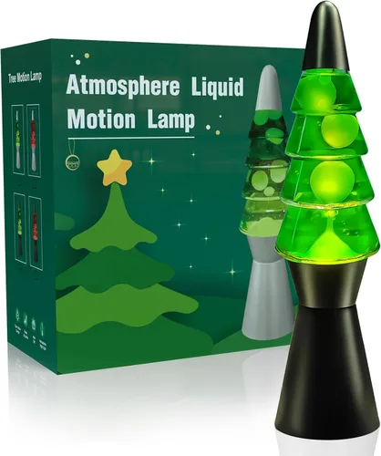 Vista 9 de Lámpara de movimiento líquida en forma de árbol, iluminación de ambiente, luz nocturna de 13.5 pulgadas con cera verde y blanca, lámpara
