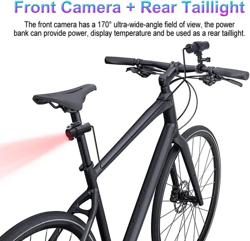 Vista 7 de VSYSTO Cámara de bicicleta, WiFi 2K con pantalla de temperatura, luz trasera, visión nocturna gran angular de 170°, lente SONYIMX335, impermeable