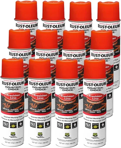 Vista 9 de Rust-Oleum 203035-12PK Pintura en aerosol invertida industrial a base de agua, 17 onzas, naranja alerta APWA, paquete de 12 unidades APWA Alerta