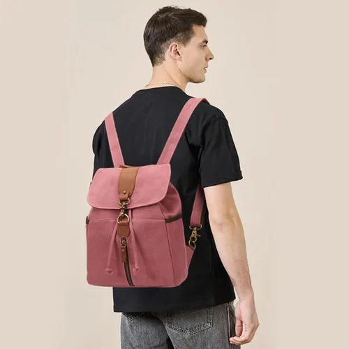 Vista 7 de KL928 Mochila de lona Mochila grande casual vintage para viajes al aire libre, mochila de senderismo para hombres y mujeres, 6885-lona-óxido rojo