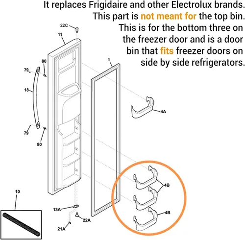 Vista 3 de Piezas de repuesto para estante de puerta de refrigerador 240351601 - Compatible con Frigidaire FFSS FGHS, Ken más 253 congelador inferior