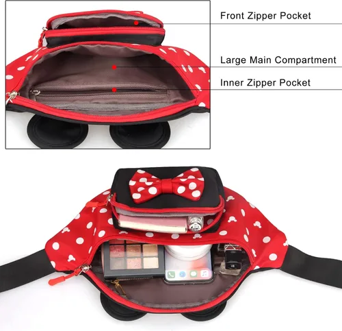 Vista 3 de Linda riñonera para viajes Riñonera de Disney para mujer paquete de cintura para adolescentes niñas Minnie Mouse Belt Bag de dibujos animados