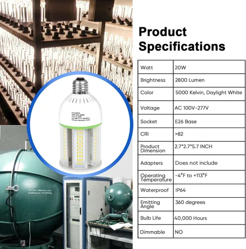 Vista 2 de Bombilla LED E26, Bombilla LED de Maíz de 20W, Bombilla Equivalente a 200W, Bombilla de Maíz de 2800 Lúmenes, Bombillas LED de Luz Blanca de Día