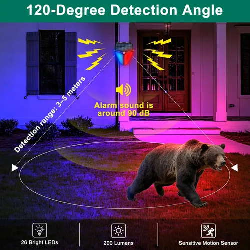 Vista 7 de Aolyty Luz solar de alarma con sensor de movimiento con sirena, 4 modos, paquete de 2 IP65 impermeable rojo y azul LED luces de advertencia