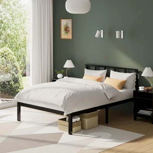 Vista 9 de Base de cama de bambú de tamaño individual con plataforma de madera, estructura sólida y estable con listones antideslizantes, cama alta,
