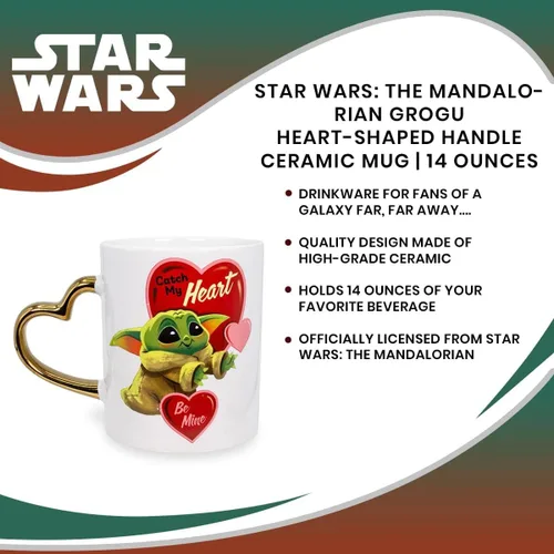Vista 7 de STAR WARS: The Mandalorian Grogu Catch My Heart - Taza de cerámica de 14 onzas Taza de café grande sin BPA para expreso, cafeína, bebidas