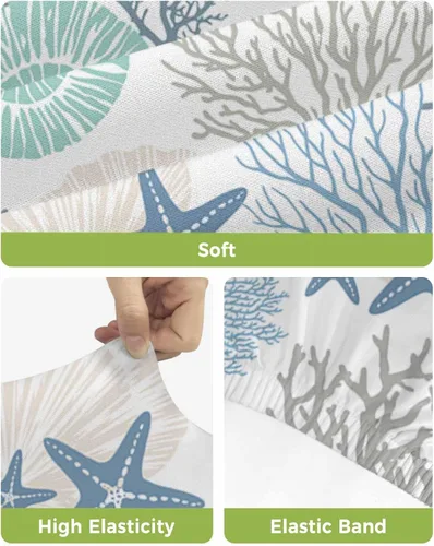 Vista 4 de Juego de 4 fundas para taburetes de bar, fundas elásticas para sillas de comedor, diseño de estrella de mar náutica, fundas extraíbles para sillas