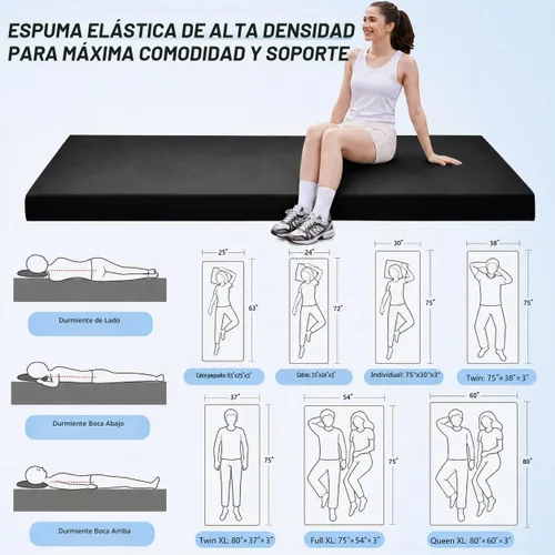Vista 2 de CYMULA Almohadilla de Colchón de Espuma Viscoelástica para Acampar, Almohadilla para Dormir de 3 Pulgadas para Acampar, Base Antideslizante Inferior