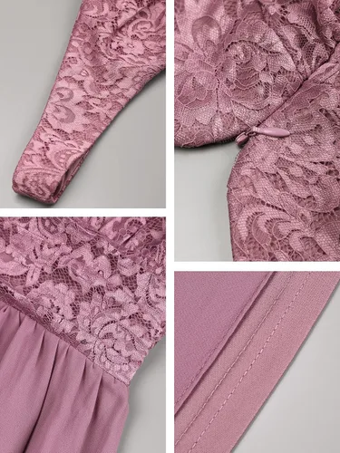 Vista 6 de Ever-Pretty Mujeres doble cuello en V elástico encaje sin mangas gasa una línea Maxi vestidos de noche 0163A