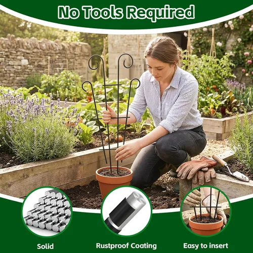 Vista 2 de Thealyn Paquete de 4 enrejados de plantas de 23 pulgadas para plantas en maceta, enrejado de jardín de metal para plantas trepadoras, soporte
