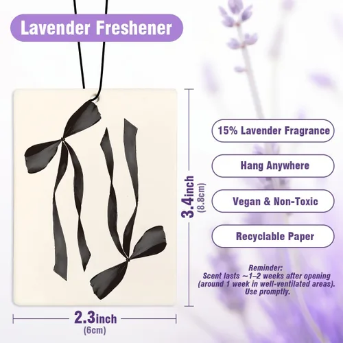 Vista 2 de Lindo ambientador de coche Preppy con lazo de cereza, moderno ambientador colgante para auto 3 piezas, ambientador Preppy con lazo negro