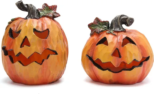 Vista 2 de Hodao Paquete de 2 decoraciones de calabaza de Acción de Gracias, decoraciones hechas a mano para Halloween, decoración de calabaza de otoño