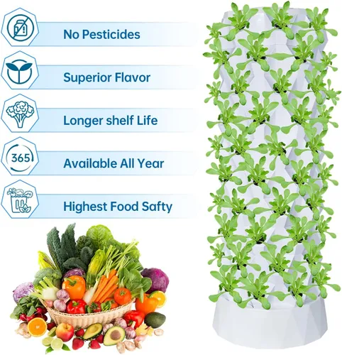 Vista 6 de Sistema de cultivo de torre hidropónica, equipo de granja hidropónico para hierbas, frutas y verduras de interior con adaptador de temporizador