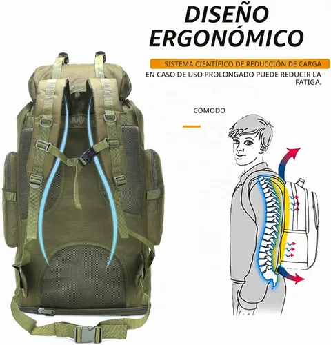 Vista 5 de Mochila de senderismo y camping, mochila MOLLE impermeable para viajes (verde militar)
