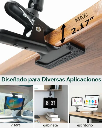 Vista 5 de [Usado] Soporte para tableta para visera solar para automóvil, soporte de teléfono con clip de visera con brazo de metal, abrazadera de tableta