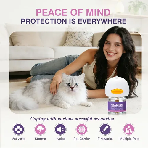 Vista 4 de Tcllka Cat Calming Pheromone Diffuser Effectively Relieve Anxiety Stress Cat Calming Diffuser Comfort for Cats Refill Reduce Fighting Spraying and
