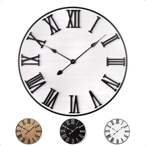 Vista 7 de Reloj de pared grande de 24 pulgadas, redondo, metal silencioso y madera