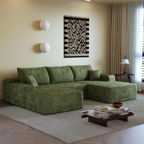 Vista 8 de Sofá modular, sofá modular en forma de U, sofá seccional con otomana, moderno y minimalista, asiento profundo, sofá esquinero para sala de estar