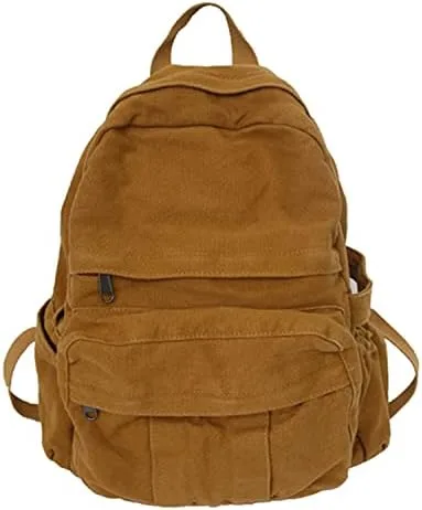 Vista 4 de Mochila de lona bohemia para la escuela, mochila universitaria vintage para mujer, diseño de hadas, grunge, estética, hippie, Y2K, Marrón