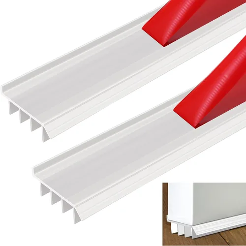 Vista 8 de 2 unidades de 3 pies de base de puerta de vinilo con cinta adhesiva autoajustable, tira de agua debajo de la base de la puerta con tapa para goteo