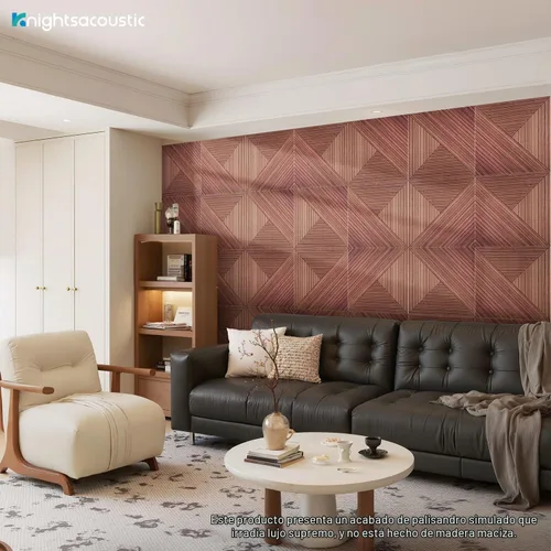 Vista 3 de Paquete de 8 paneles acústicos de pared, paneles de espuma a prueba de sonido con patrón de madera para paredes, paneles acústicos decorativos
