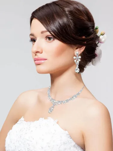 Vista 2 de Long tiantian Juego de joyas nupciales para boda, baile de graduación, collar de estrangulador de cristal brillante para novia, dama de honor, juego