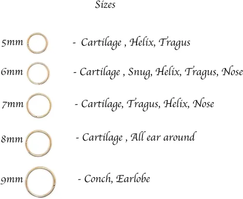 Vista 34 de Juego de 2 pares de anillos de nariz para cartílago pequeños para mujer, tragus, tabique, hélix, múltiples piercings finos