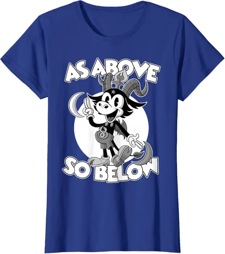 Vista 41 de Camiseta de dibujos animados retro de Baphomet Pagan As Above So Below, Negro, S