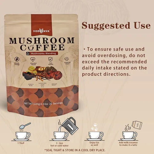 Vista 6 de Café instantáneo de hongos en polvo Extracto de café expreso con melena de leones Chaga cola de pavo Shiitake Cordyceps Reishi 20 porciones