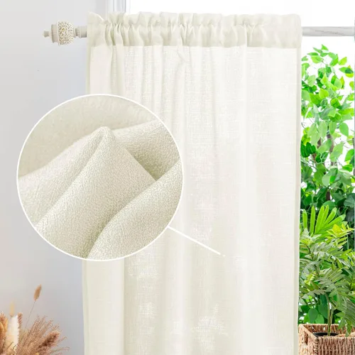 Vista 3 de Yancorp - Cortinas cortas de lino texturizado beige, estilo cafetería de granja, 24" de ancho x 24" de largo, para ventanas pequeñas de baño, cuarto