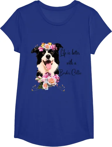 Vista 30 de Life is Better With a Border Collie - Camiseta de perro lindo con flores, gris, S Gris Oscuro