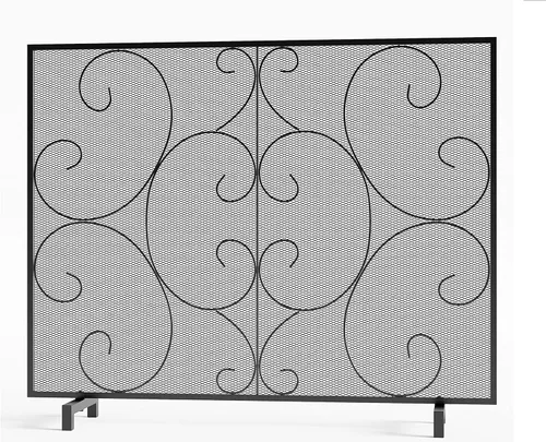 Vista 7 de Kingson - Pantalla protectora decorativa de panel único para chimenea, malla de metal resistente hecha a mano, protector contra chispas de fuego