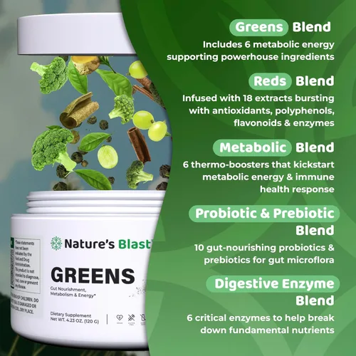 Vista 7 de Greens Superfood Powder - 46 superalimentos, probióticos y enzimas para la salud intestinal, el metabolismo y la energía, mezcla de polvo verde