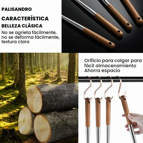 Vista 8 de Wok Utensilios para acero al carbono, espátula de wok de acero inoxidable de 17 pulgadas