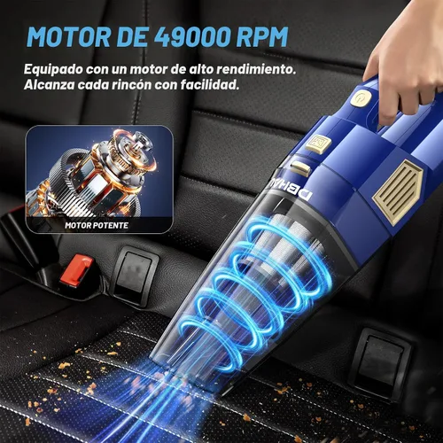 Vista 4 de Aspiradora de mano inalámbrica, 15000 PA, potente aspirador de succión para automóvil, ligero con múltiples accesorios, aspiradora de mano