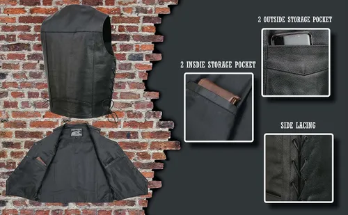 Vista 4 de Event Biker Leather - Chaleco de cuero para hombre "Promo, con encaje lateral