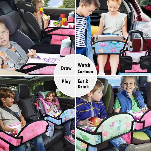 Vista 8 de 2 piezas Bandeja de viaje para niños, bandeja para asiento de coche para niños Viaje, Esenciales de viaje en carretera para niños con kit de dibujo