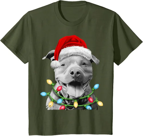 Vista 13 de Pit Bull Santa - Camiseta de perro con luces para árbol de Navidad para niños, Negro, S