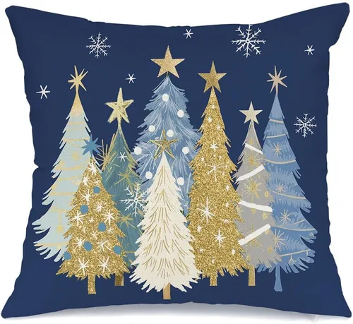 Vista 8 de AACORS Funda de almohada de Navidad de 45.7 x 45.7 cm con árbol de Navidad acuarela y estrellas, decoración festiva de granja de invierno para sofá