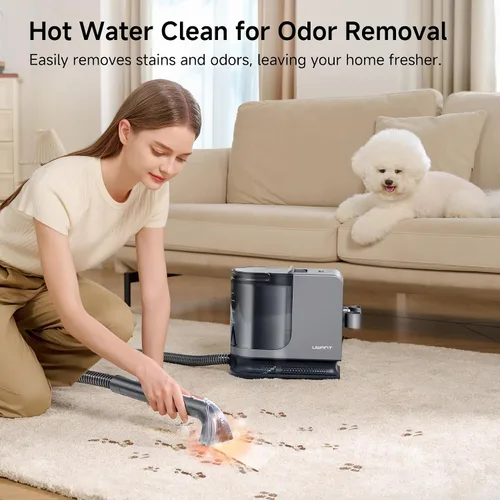 Vista 5 de Uwant Limpiador de alfombras portátil con vapor y agua caliente, 18 Kpa, máquina limpiadora de tapicería para mascotas con herramientas de limpieza