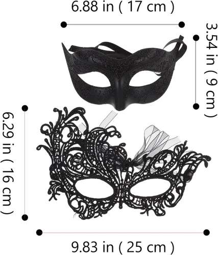 Vista 2 de 2 piezas de máscara de media cara para cosplay, actuaciones, accesorio de disfraz de fiesta (negro)