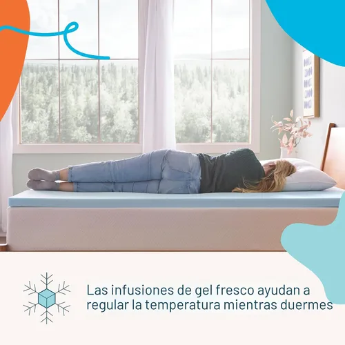 Vista 2 de Linenspa - Cubrecolchón de espuma viscoelástica de 2 pulgadas con infusión de gel - Sensación lujosa - Enfriamiento y alivio de presión