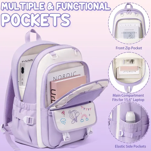 Vista 5 de Fimibuke Mochilas infantiles para niñas, juego de 4 bolsas para libros para Verde menta
