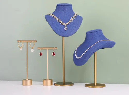 Vista 2 de GemeShou 2 soportes de metal dorado para aretes de barra en T, soporte para exhibición de aretes al por menor, accesorios de fotografía de joyería