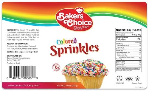 Vista 3 de Bakers Choice - Gránulos arcoíris para hornear, chispas Rainbow Jimmies para coberturas de helado, sin lácteos, Kosher de 10 onzas