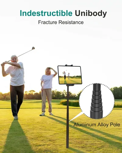 Vista 3 de Palo monopie de golf, soporte para tableta de golf para iPad y teléfono de 4 a 13 pulgadas, soporte analizador de swing de golf con palo de selfie